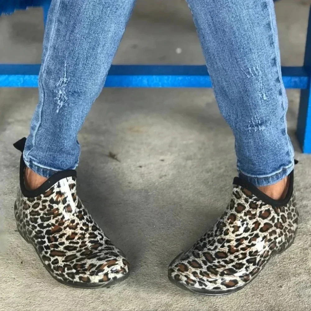 Corkys Stormy Cheetah Ankle Rain Boots New